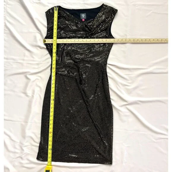 Vince Camuto Gold Sequin Cowl Neck Sleeveless Cocktail Sheath Dress - Size 12 - Picture 4 of 11